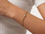 14K Gold Paperclip Rolo Chain Bracelet, Turquoise White Charm