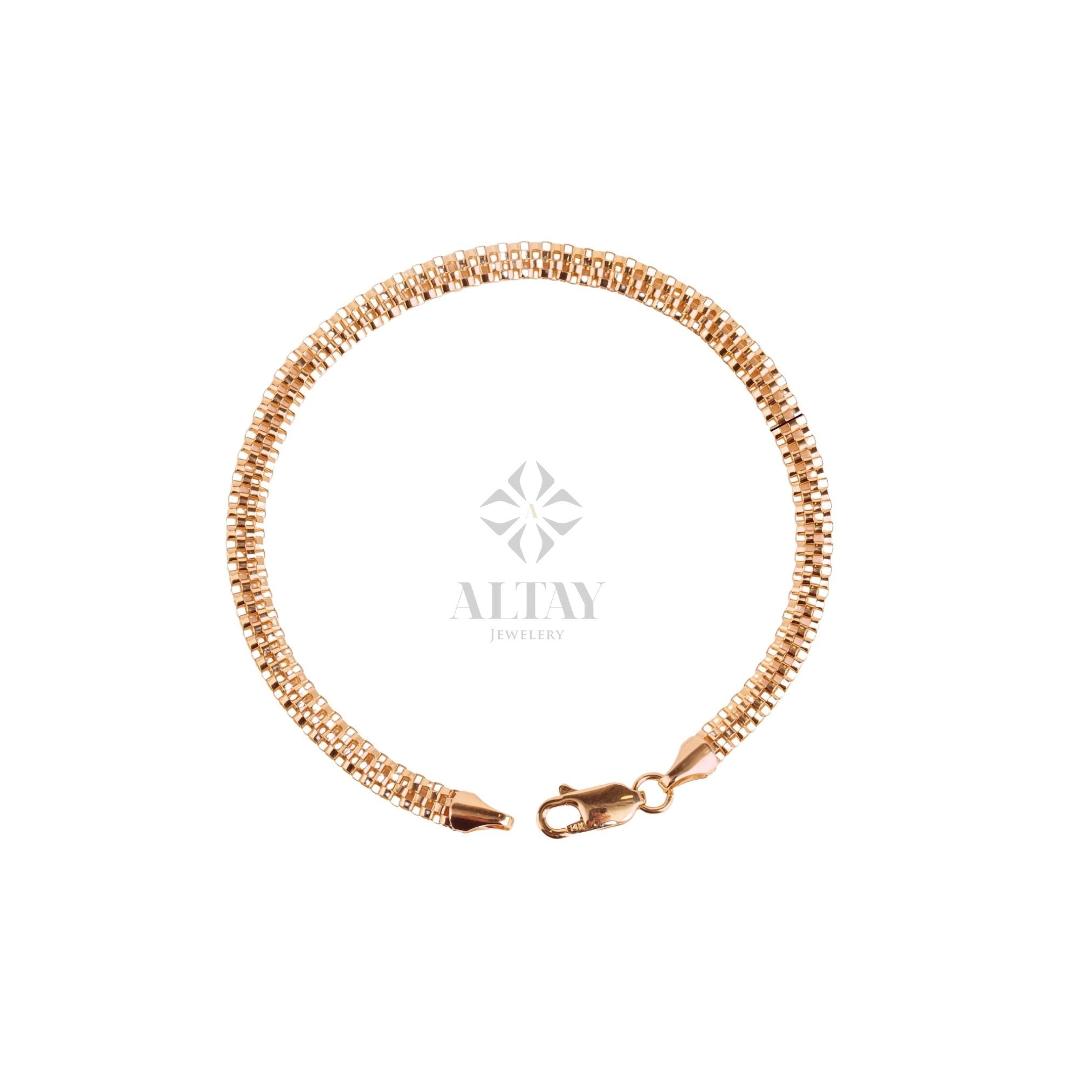 14K Gold Popcorn Bracelet, 4.5mm Curb Wrist Chain, Gold Herringbone Stack Link Chain, Braided Bismark Bracelet, Valentine's Day Gift