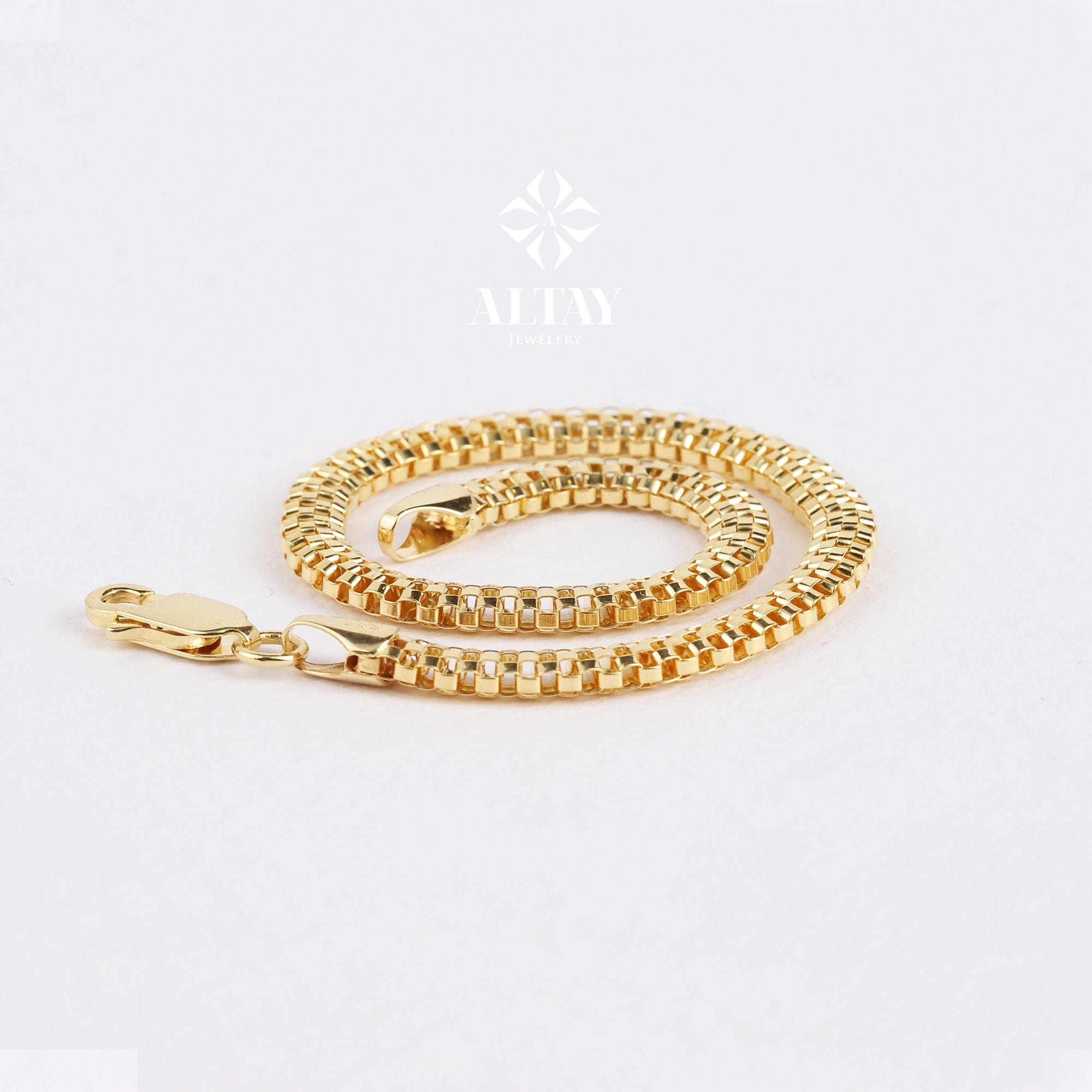 14K Gold Popcorn Bracelet, 4.5mm Curb Wrist Chain, Gold Herringbone Stack Link Chain, Braided Bismark Chain Bracelet, Valentine's Day Gift