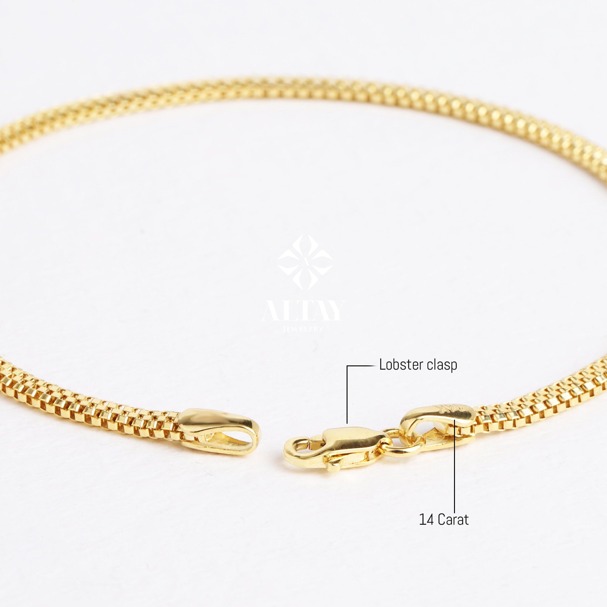 14K Gold Popcorn Bracelet, 3mm Curb Wrist Chain, Gold Herringbone Stack Link Chain, Braided Bismark Bracelet, Men Women Bracelet