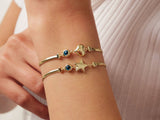 14K Gold Snake Chain Heart Star Bracelet, 2.5mm Herringbone Bracelet