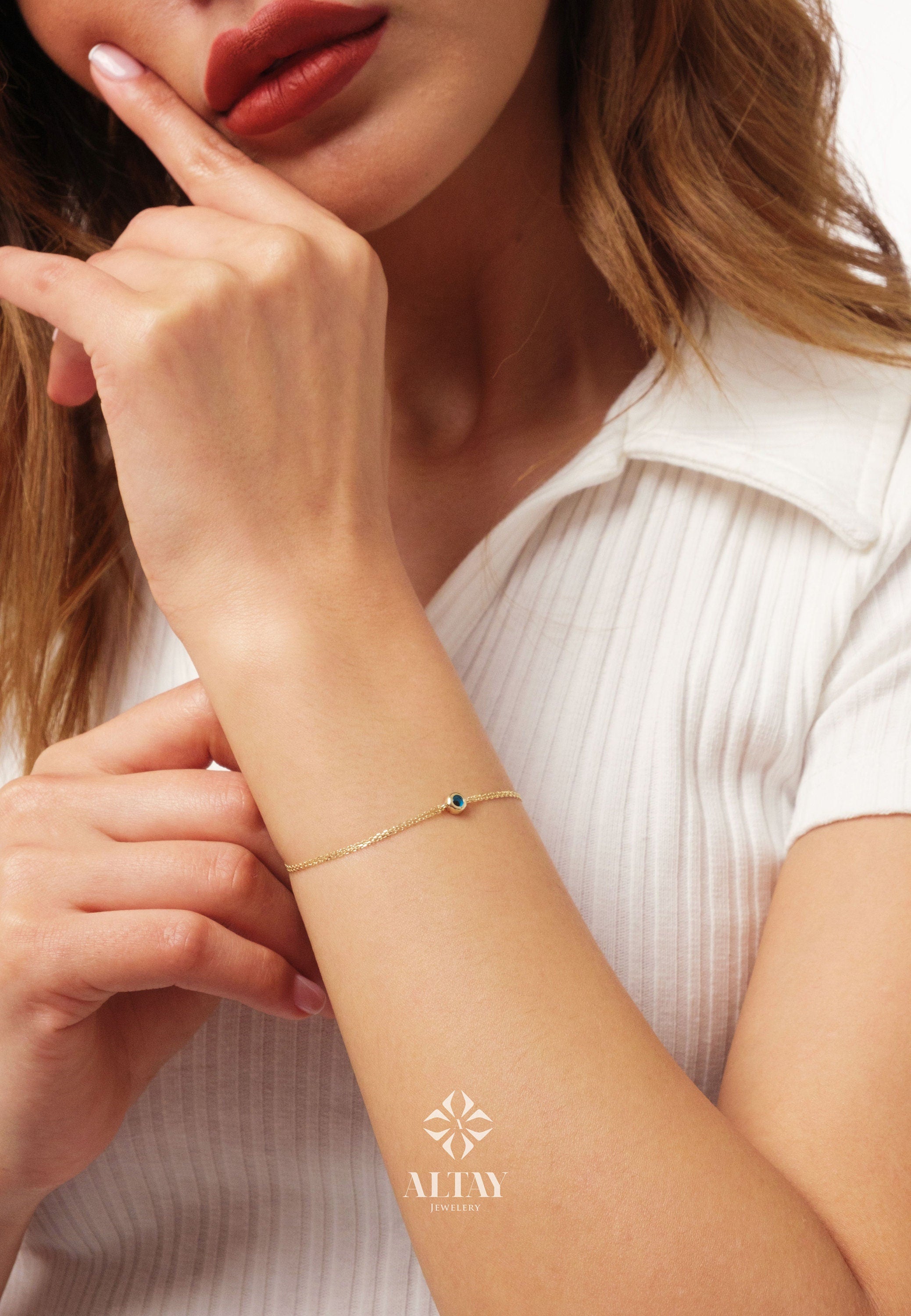 14K Gold Evil Eye Bracelet, Evil Eye Charm Bracelet