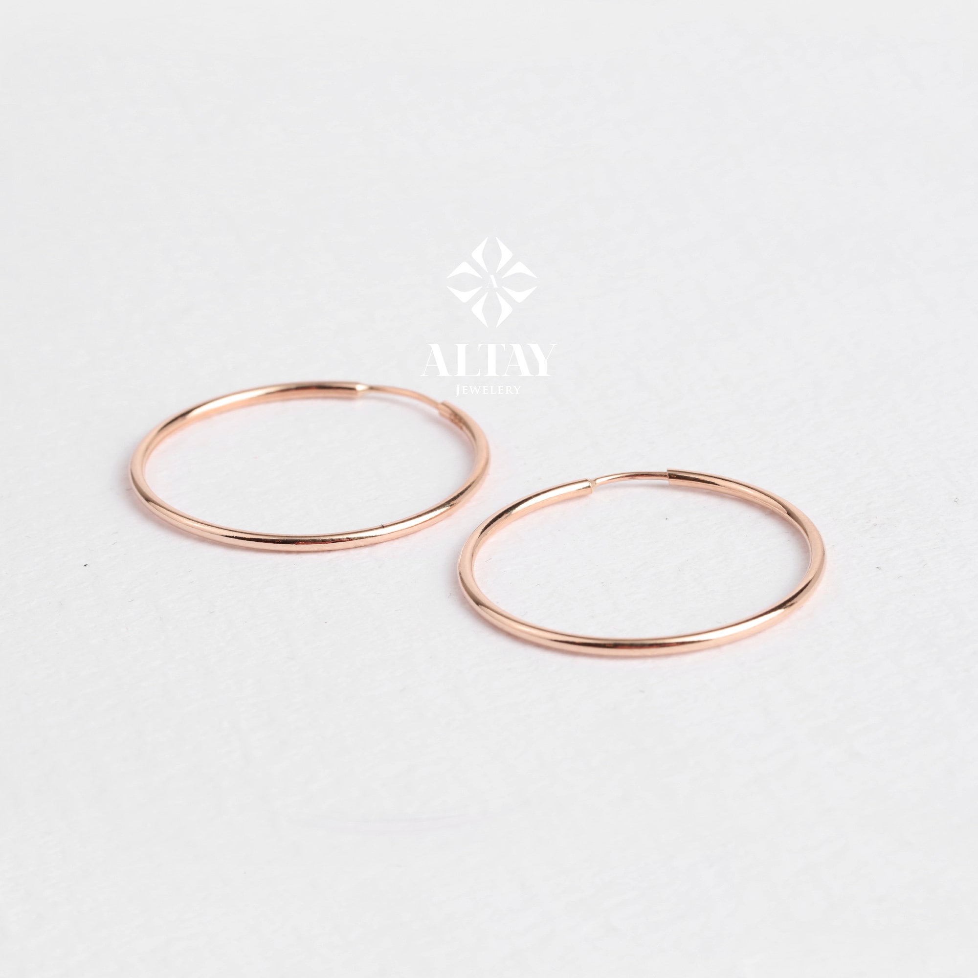 14K Gold Endless Hoop Earring, Round Hoops, Thiny Hoop Huggies, Minimalist Earrings, Dainty Gold Hoops, Gift for Her