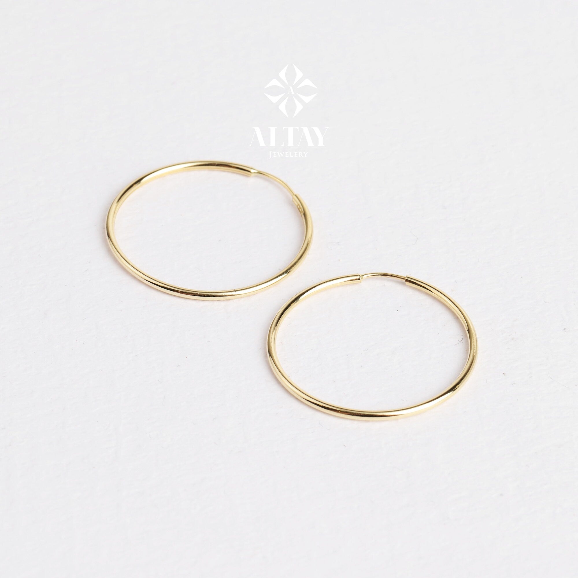 14K Gold Endless Hoop Earring, Round Hoops, Thiny Hoop Huggies, Minimalist Earrings, Dainty Gold Hoops, Gift for Her