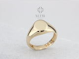 14K Gold Oval Signet Ring, Engraved Initial Ring
