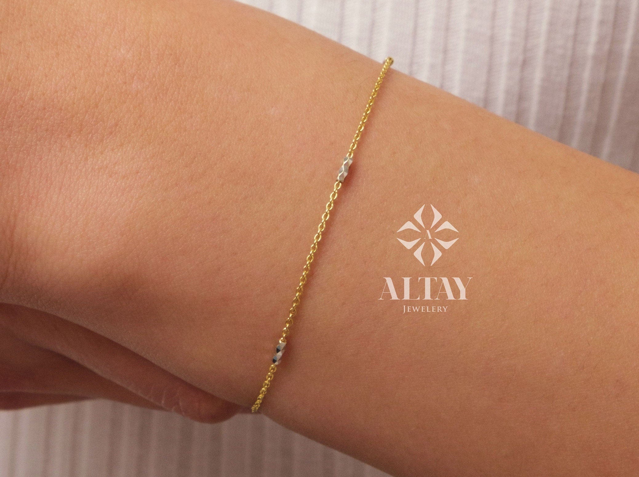 14K Gold Two Tone Chain Bracelet, Tube Chain Bracelet, Cylinder Long Tube Chain, Christening, Chunky Chain Rolo, Two-Tone Bracelet