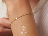 14K Gold Cuban Station Bracelet, 2mm Cuban Coin Chain Bracelet