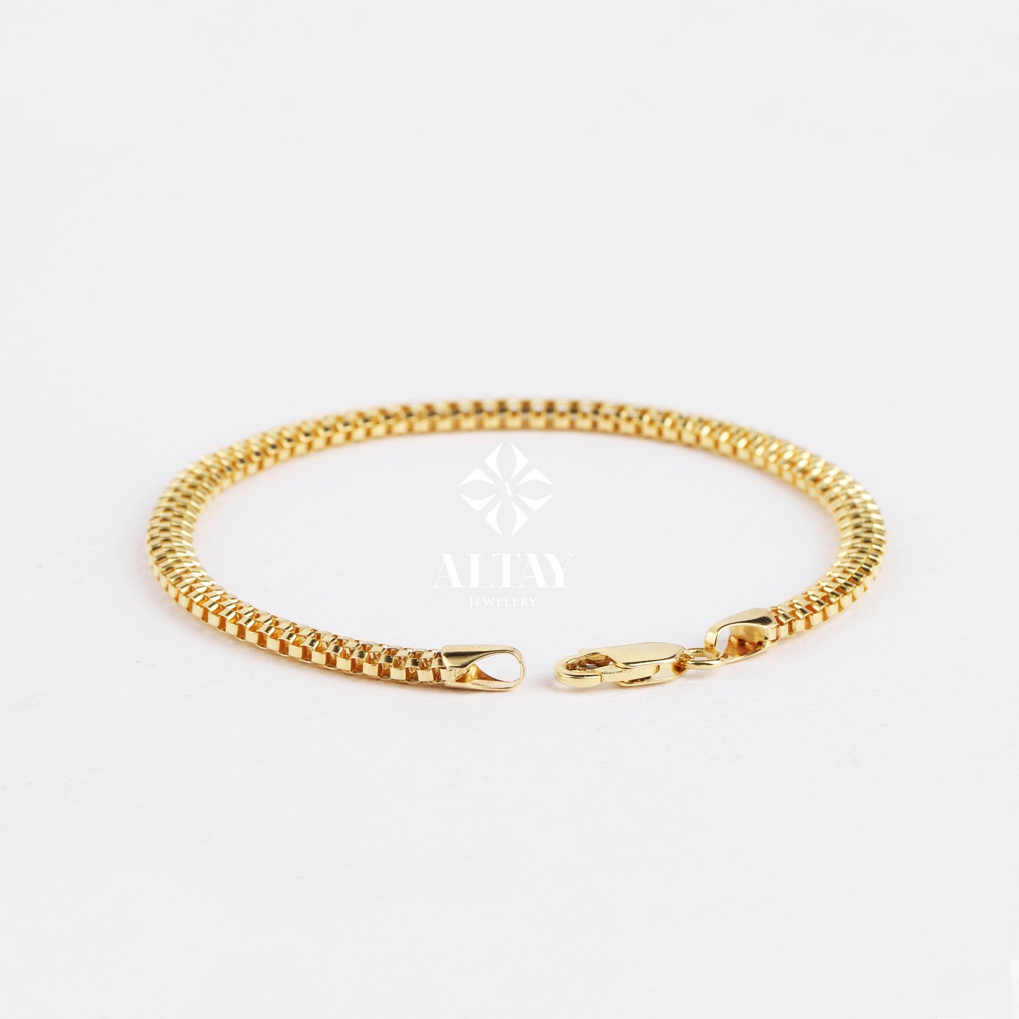 14K Gold Popcorn Bracelet, 4.5mm Curb Wrist Chain, Gold Herringbone Stack Link Chain, Braided Bismark Bracelet, Valentine's Day Gift