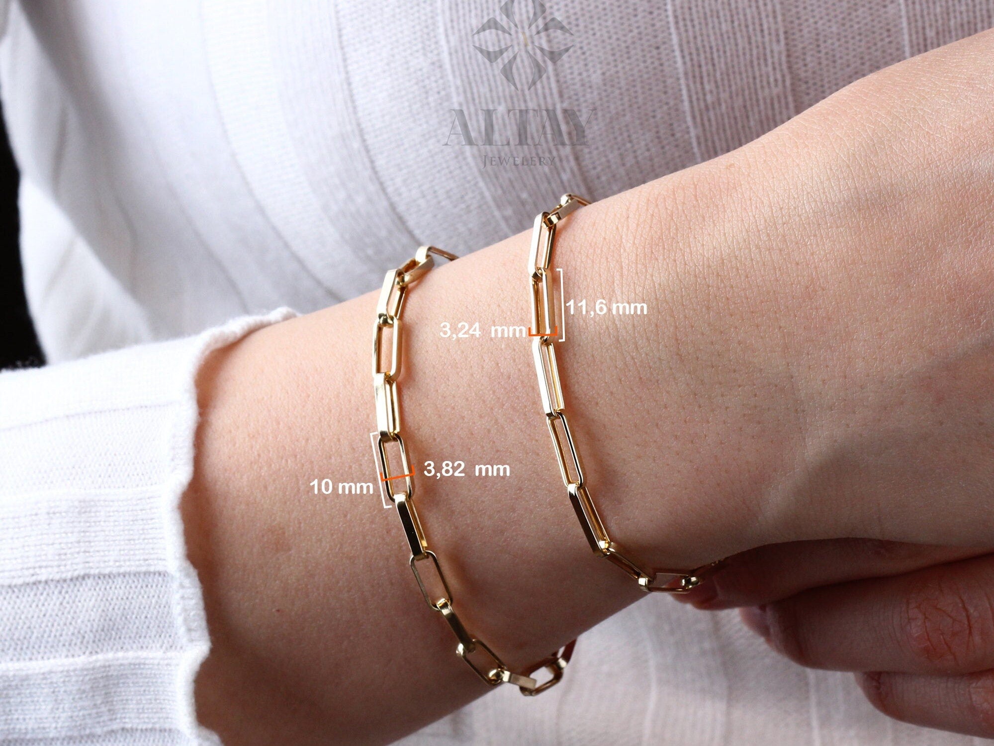 14K Gold Paperclip Chain Bracelet, Rectangle Long Chain, Chunky Chain Link Anklet, Stacking Bracelets, Men Women Layering Chain Bracelet