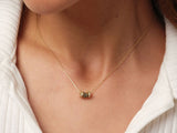 14K Gold Cylinder Tube Necklace, Pave Pendant Necklace