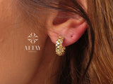 14K Gold Popcorn Huggie Hoops, Tiny Beaded Huggie Hoops