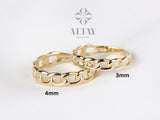 14K Gold Chain Ring, 3mm 4mm Oval Chain Band Ring