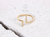14K Gold T Bar Open Ring, Cuff Band Ring