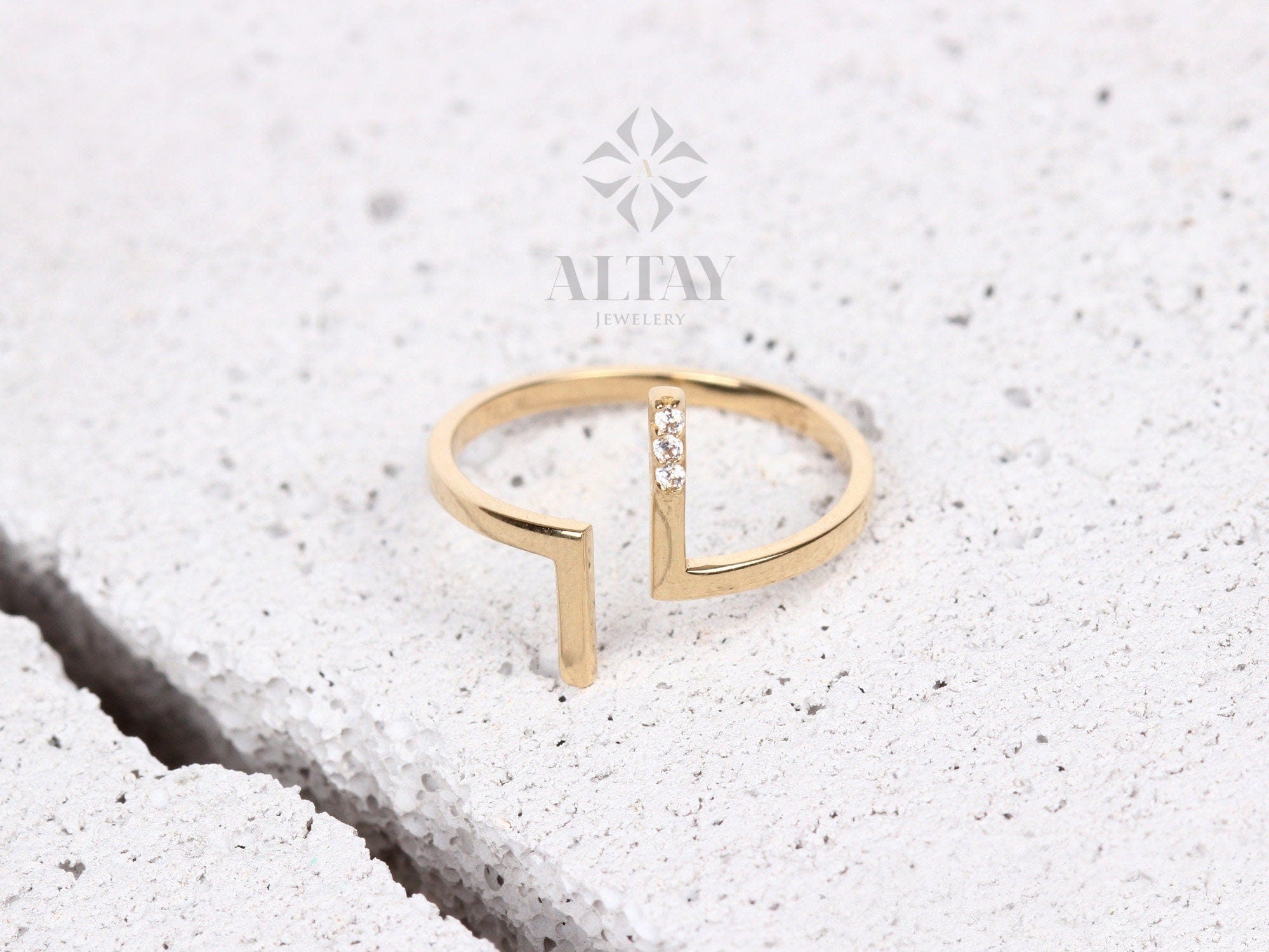 14K Gold T Bar Open Ring, Cuff Band Ring, T Paralel Ring, Parallel T Ring, Adjustable Stacking Ring, Double T Bar Ring, Gift For Mom