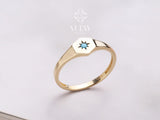 14K Gold Turquoise Stone Ring, Polar Star Band