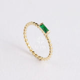14K Gold Baguette Birthstone Ring, Custom Stackable Gemstone Ring