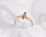 14K Gold Cylinder Bar Ring, Vertical Line Ring