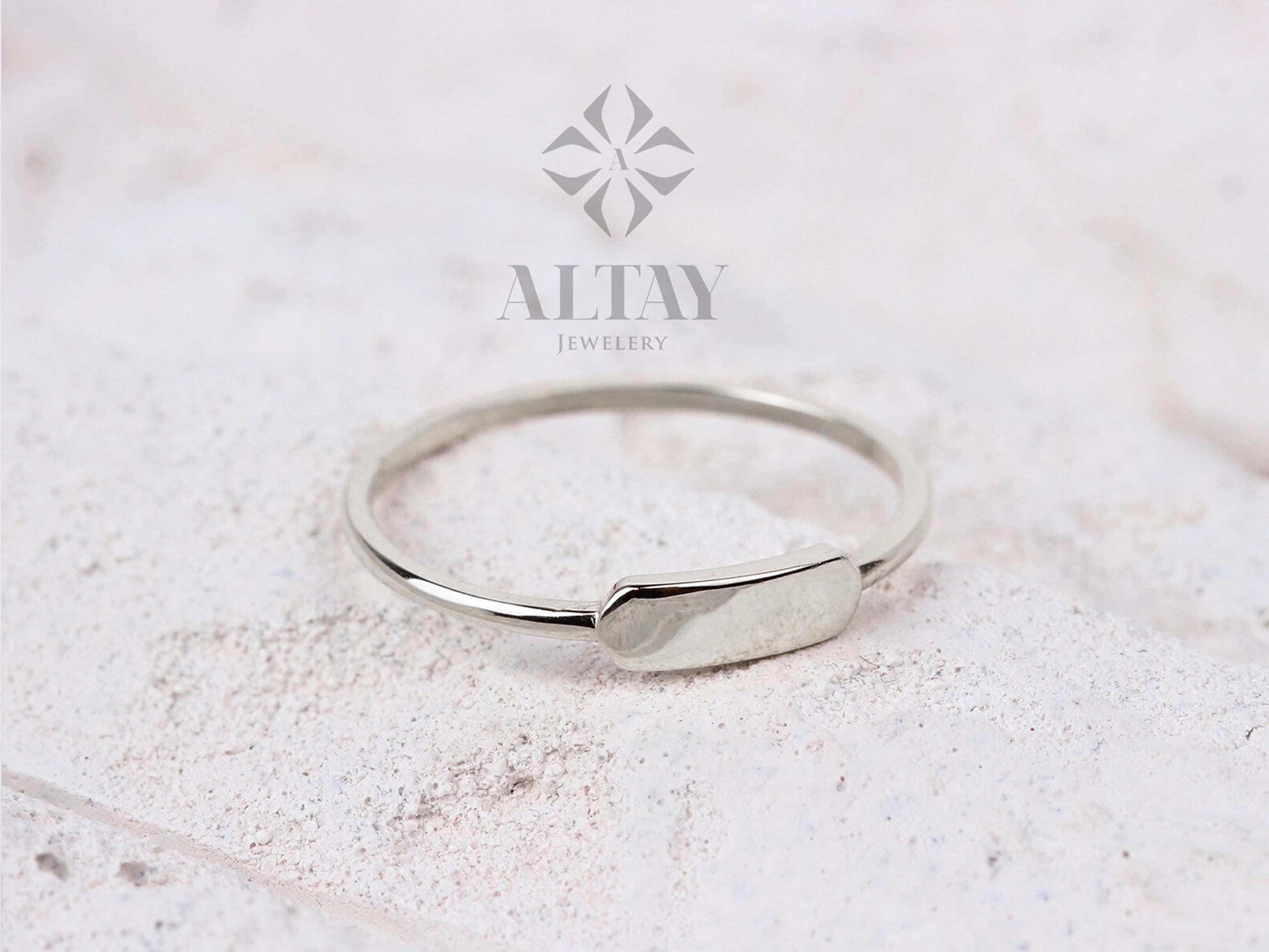 14K Gold Engraved Name Ring, Custom Signet Ring, Flat Bar Letter Band Ring, Monogram Pinky Ring, Personalized Initial Baby Name Ring