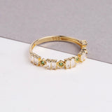 14K Gold Baguette Ring, Emerald Eternity Band Ring