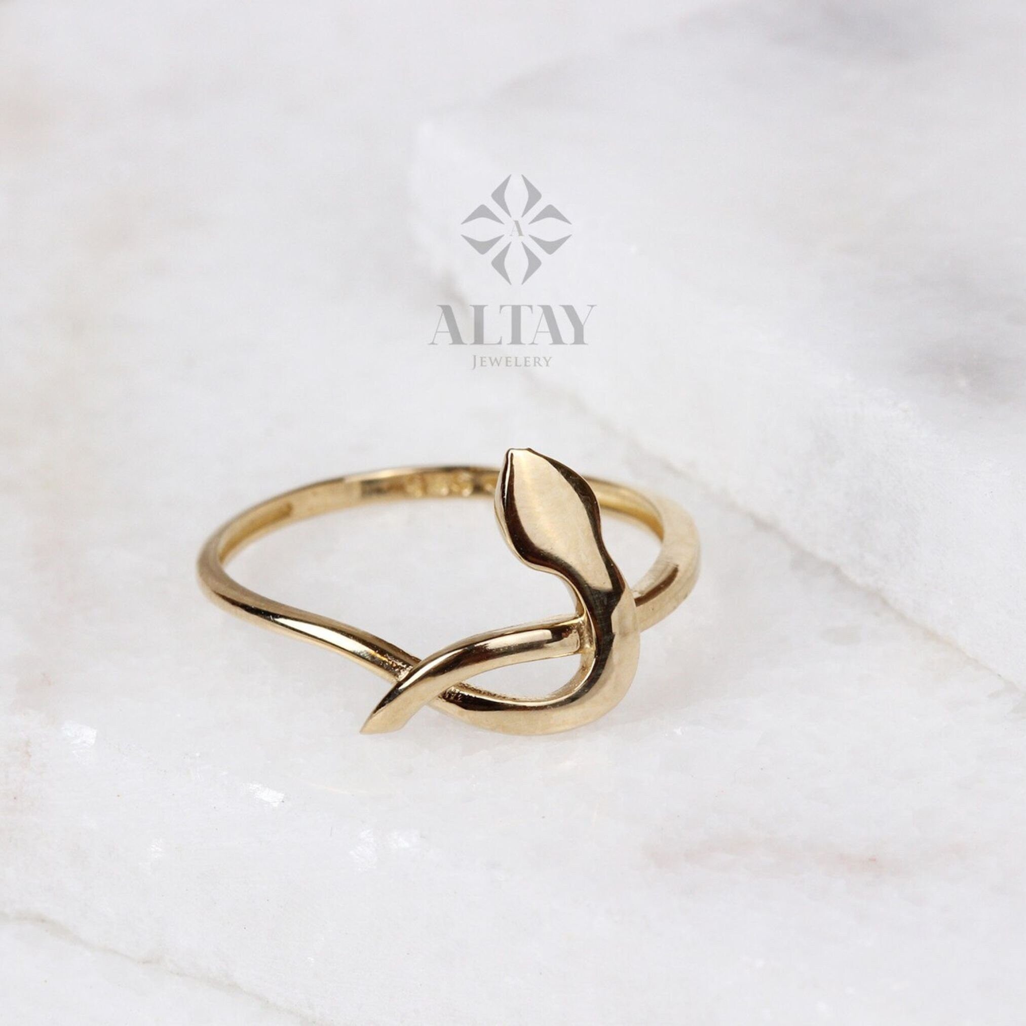 14K Gold Snake Ring, Snake Band, Open Serpent Jewelry, Dainty Stacking Animal Rings, Snake Style Ring, Minimalist Animal Statement Wrap Ring