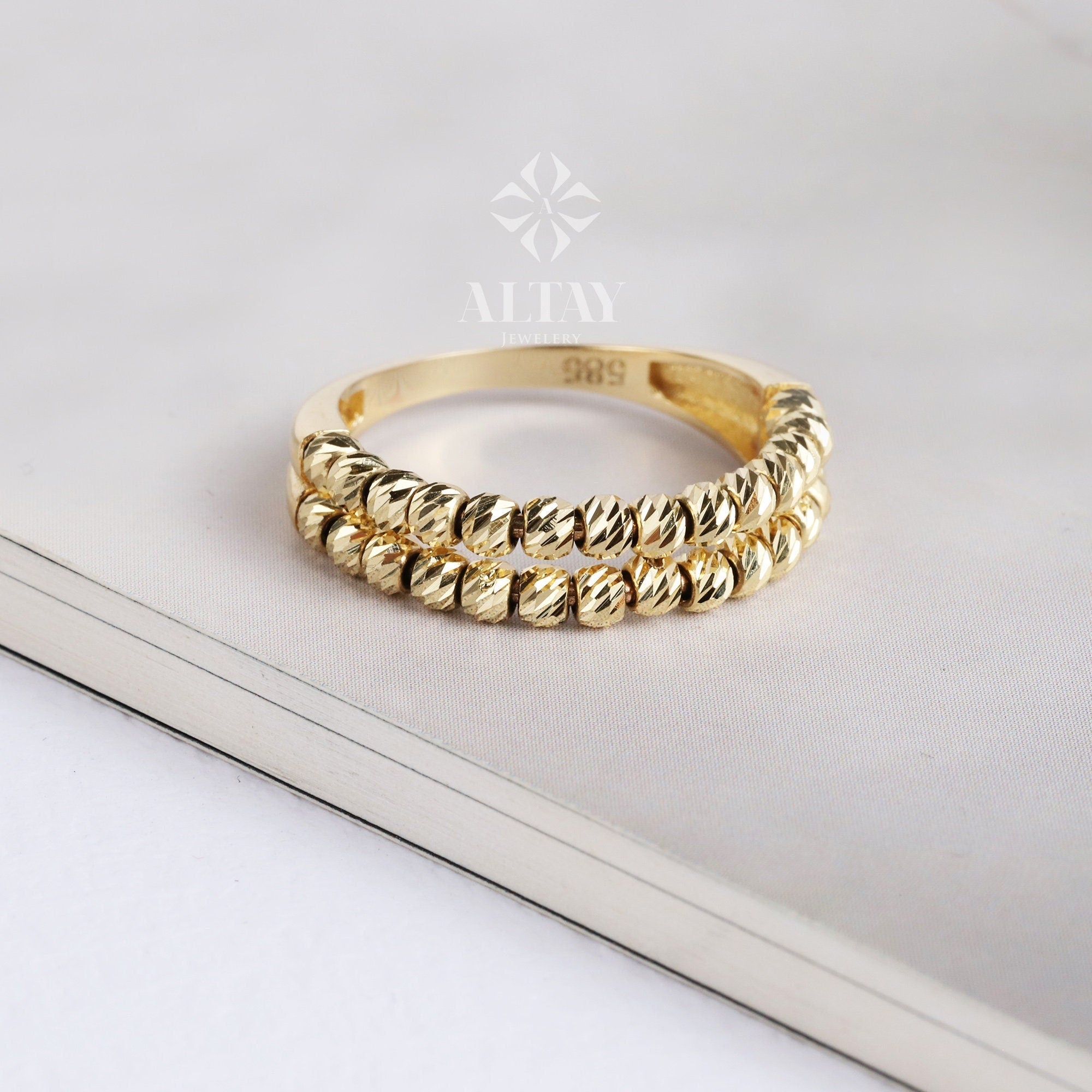 14K Gold Tiny Ball Ring, Beaded Wedding Band, Ball Half Eternity Ring, Dot Stacking Ring, Pointer Finger Ring, Small Bead Ring, Wedding Ring