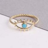 14K Gold Eye Ring, Turquoise Stone Ring