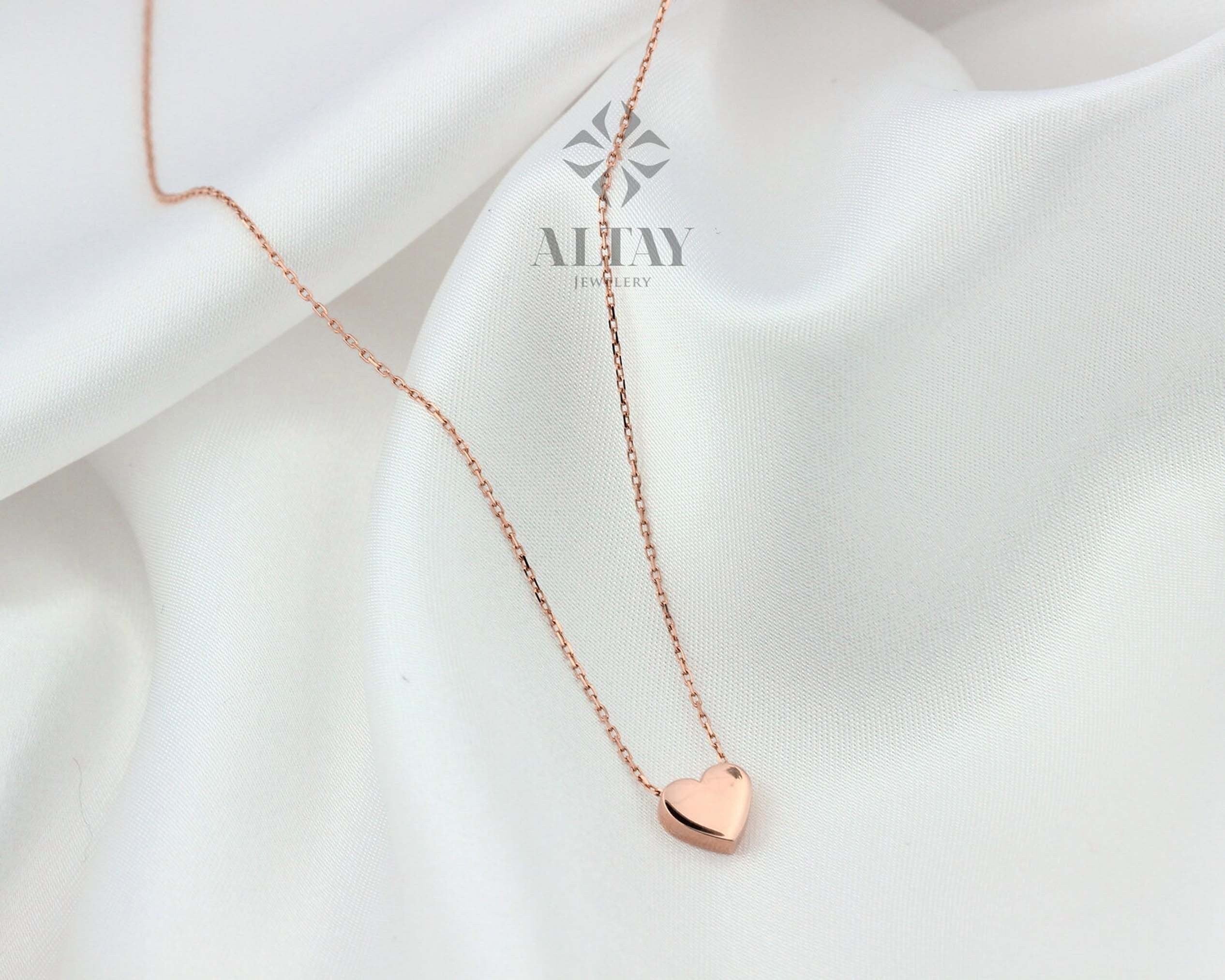 14K Gold Tiny Heart Necklace, Heart Love Pendant, Heart Charm Necklace, Eternal Love Choker, Good Fortune Symbol, Unique Gold Gift