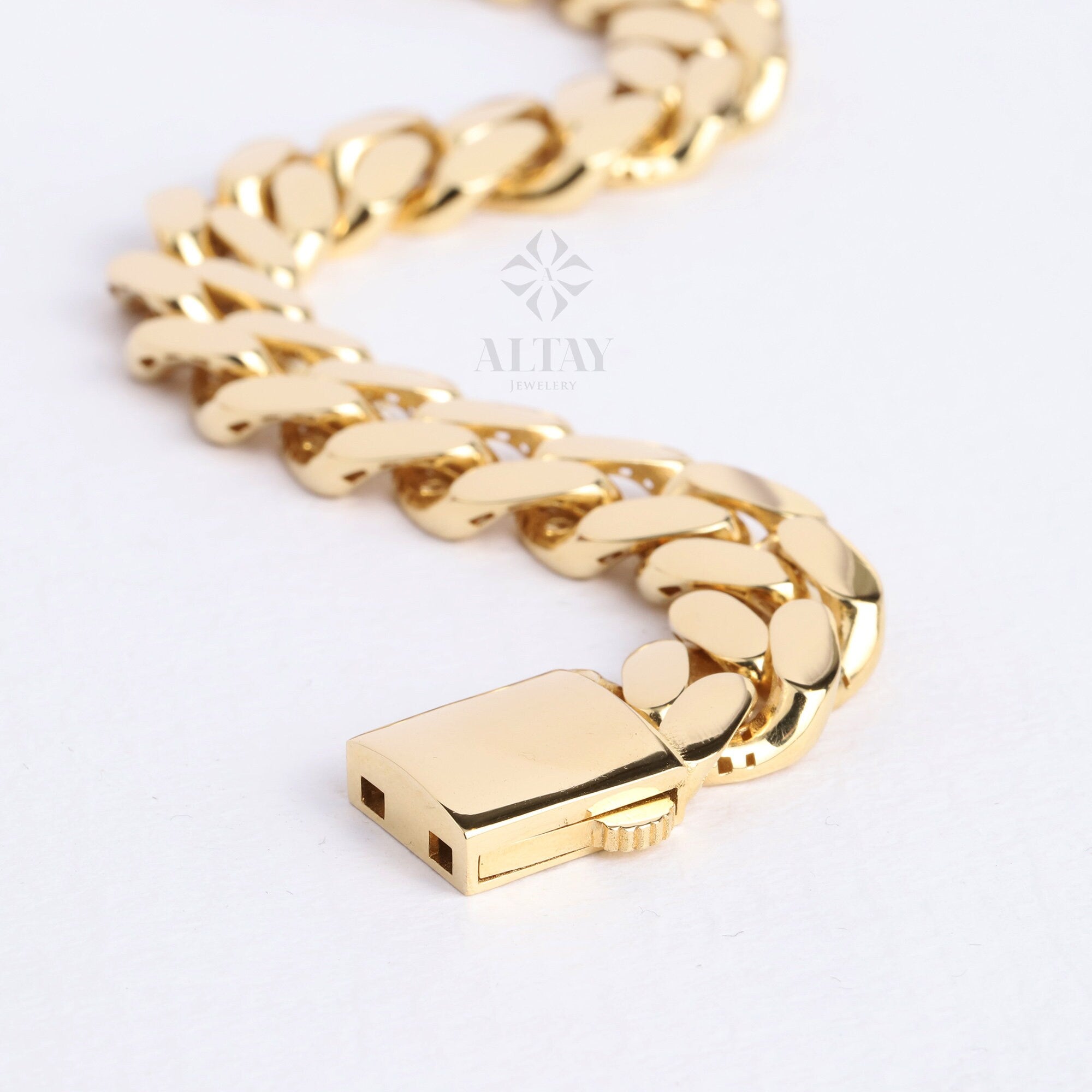 18K Gold Cuban Link Bracelet, 13MM Layering Curb Chain, Miami Cuban Bold Link, Men Women Stacking Bracelet, Chunky Gold Chain