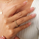 14K Gold Daisy Flower Ring, Blue Stone Floral Band