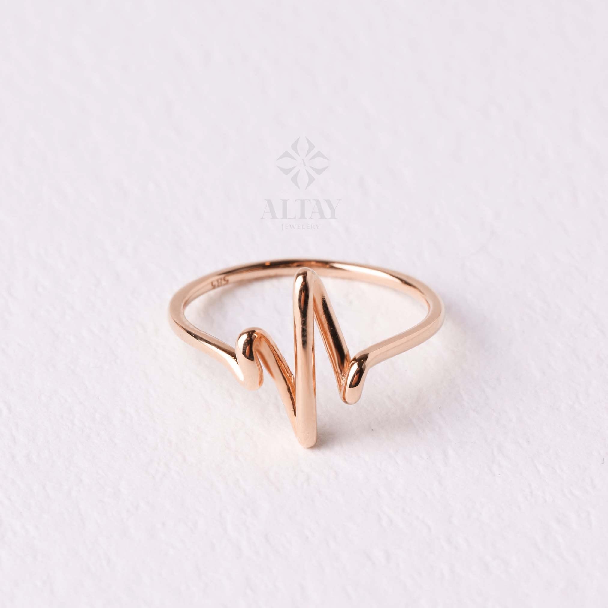 14K Gold Heartbeat Ring, Lifeline Pulse Band Ring, Love Forever Ring, Heartbeat Gold Ring, Minimalist Heartbeat Ring, Valentines Day Gift