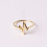 14K Gold Heartbeat Ring, Lifeline Pulse Band Ring
