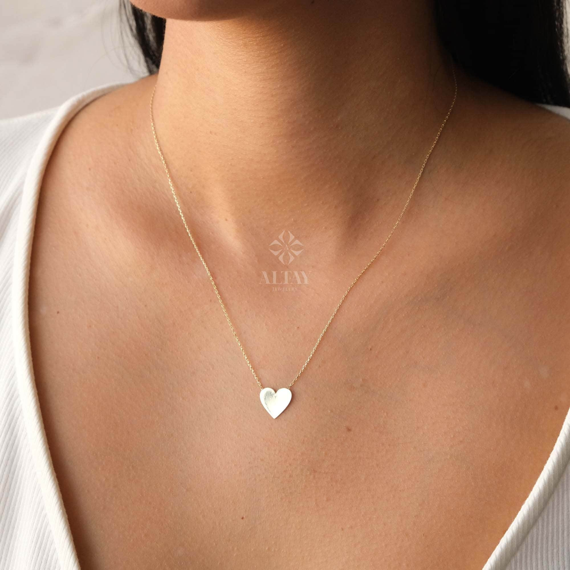 14K Gold Heart Necklace, Custom Heart Necklace, Personalized Gold Necklace, Heart Charm Pendant, Gold Love Necklace, Engrevable Necklace