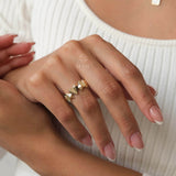 14K Gold Geometric Heart Ring, Puffy Heart Love Ring