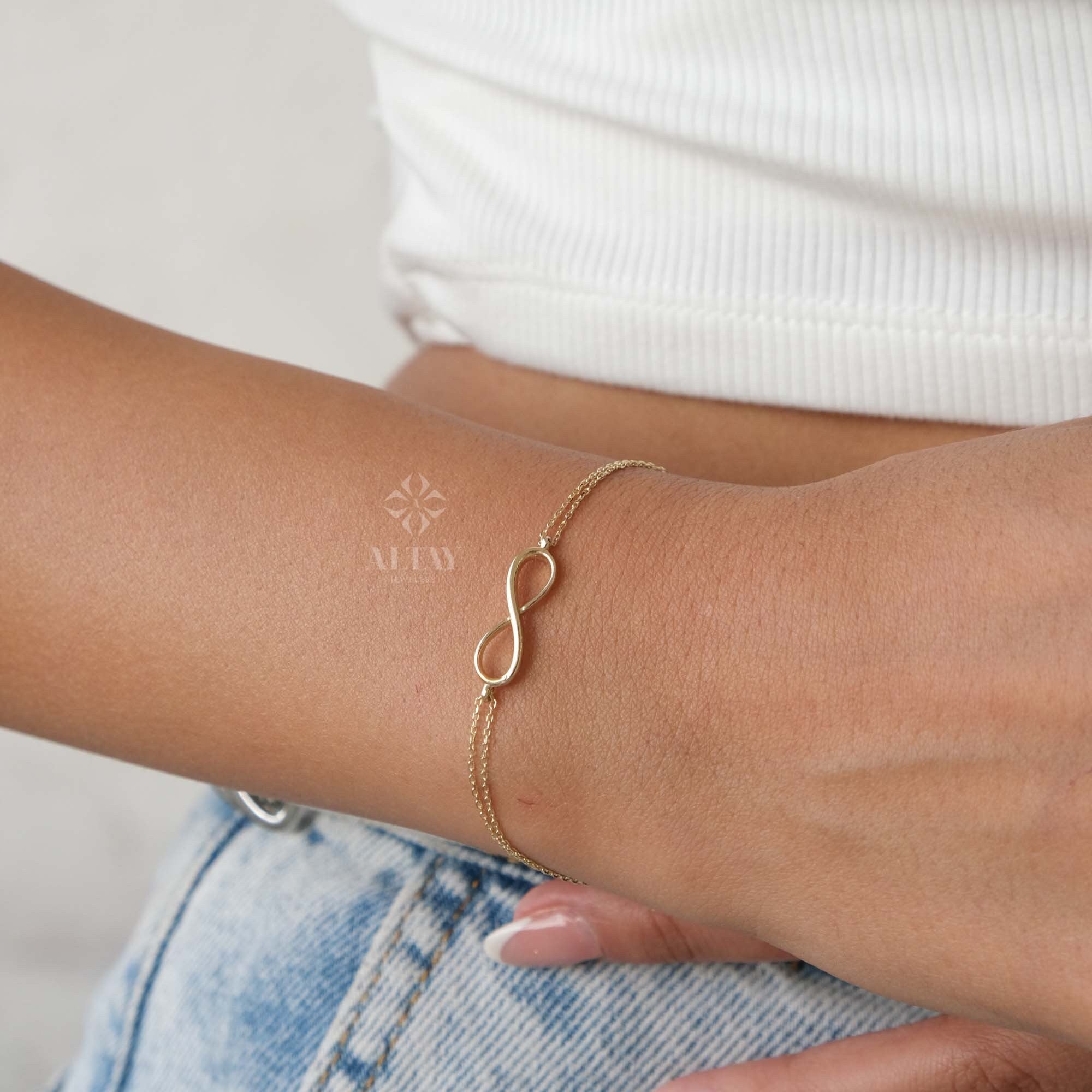 14K Gold Infinity Bracelet, Eternity Charm Bracelet, Minimalist Dainty Endlessness Charm, Wife Jewelry Gift, Delicate Bridesmaid Gift