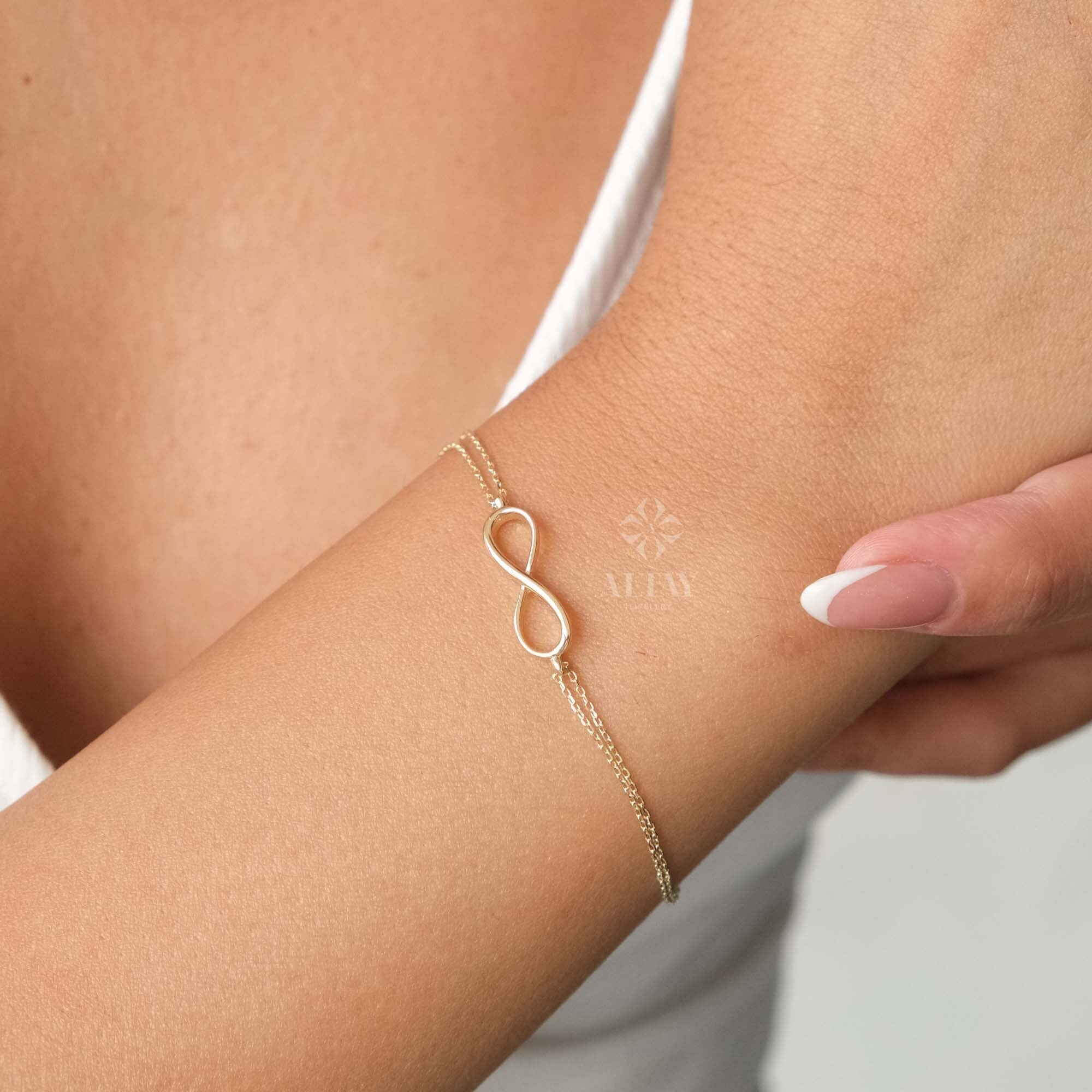 14K Gold Infinity Bracelet, Eternity Charm Bracelet, Minimalist Dainty Endlessness Charm, Wife Jewelry Gift, Delicate Bridesmaid Gift