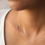 14K Gold Sideways Cross Necklace, Dainty Gold Cross Necklace