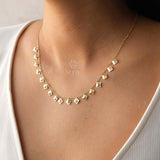 14K Gold Dangling Square Disc Necklace, Tiny Plate Necklace