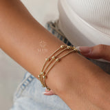 14K Gold Station Ball Bracelet, Popcorn Chain Bracelet