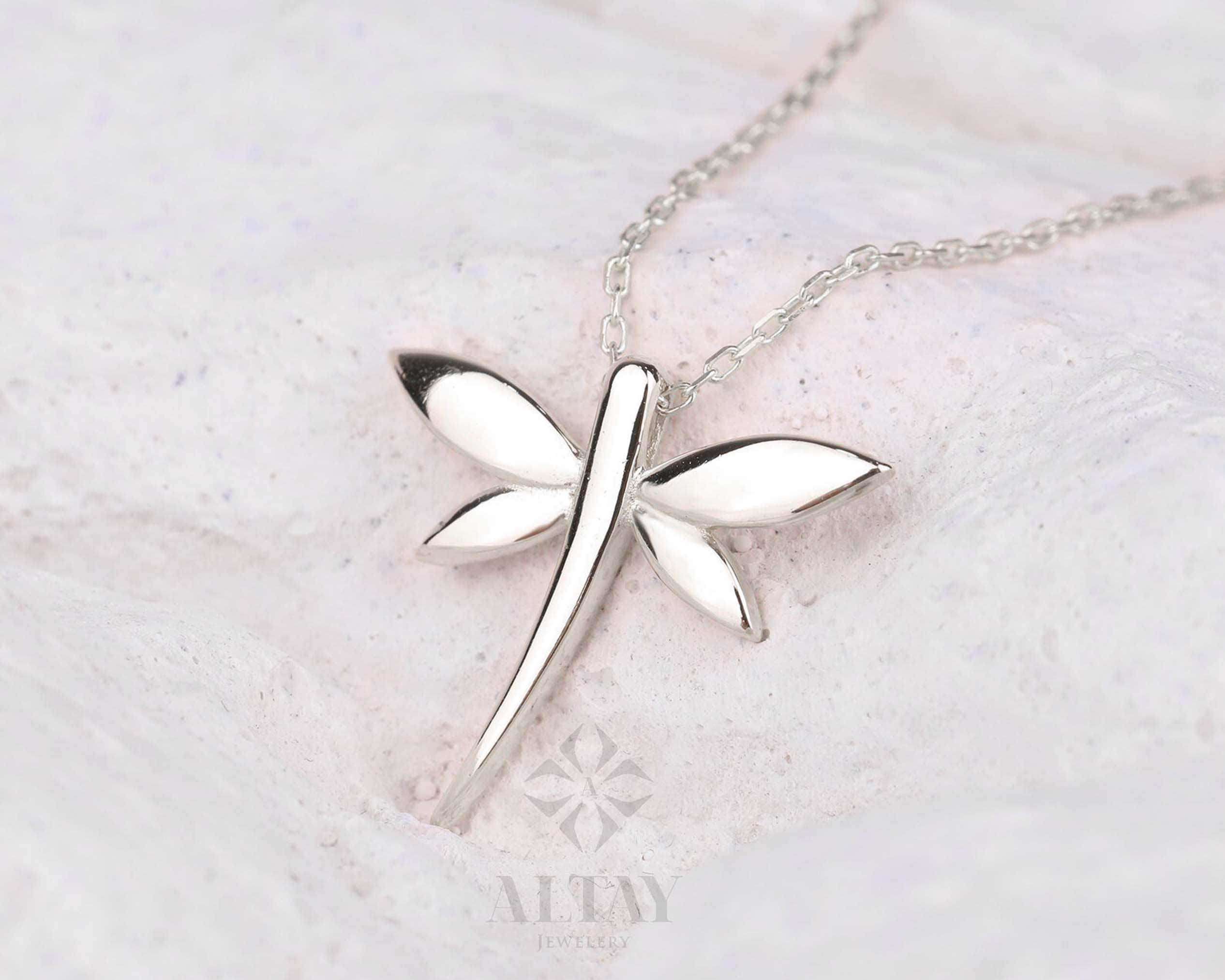 14K Gold Dragonfly Necklace, Dragonfly Charm Pendant, Minimalist Dragonfly Choker, Dragonfly Jewelry, Christmas Gift, Good Luck Gift For Her