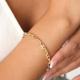 14K Gold Rectangle Chain Bracelet, Oval Chain Bracelet