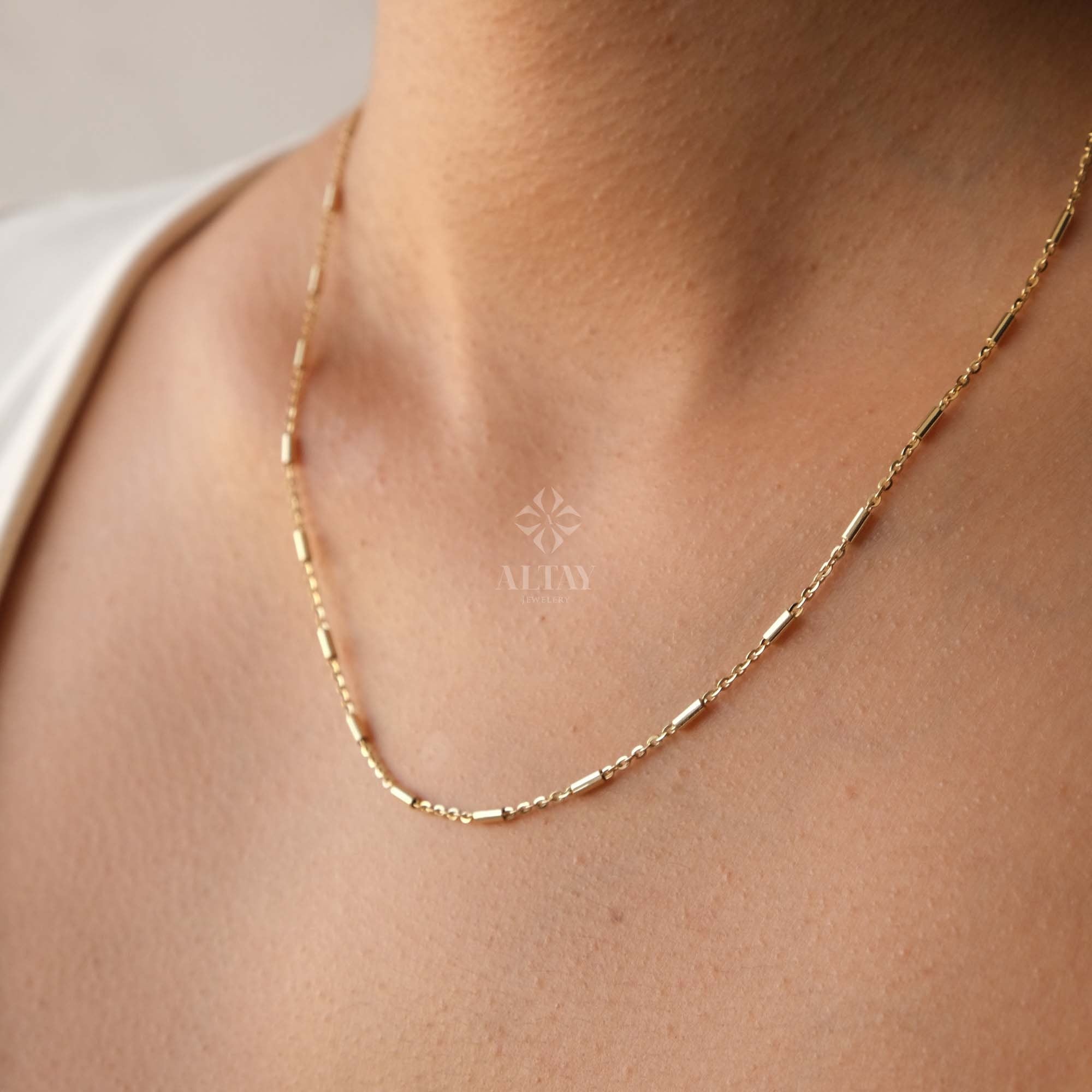 14K Gold Tube Chain Necklace, Tube Chain Necklace, Cylinder Long Tube Chain, Christening Choker , Chunky Chain Rolo, Light Tone Necklace