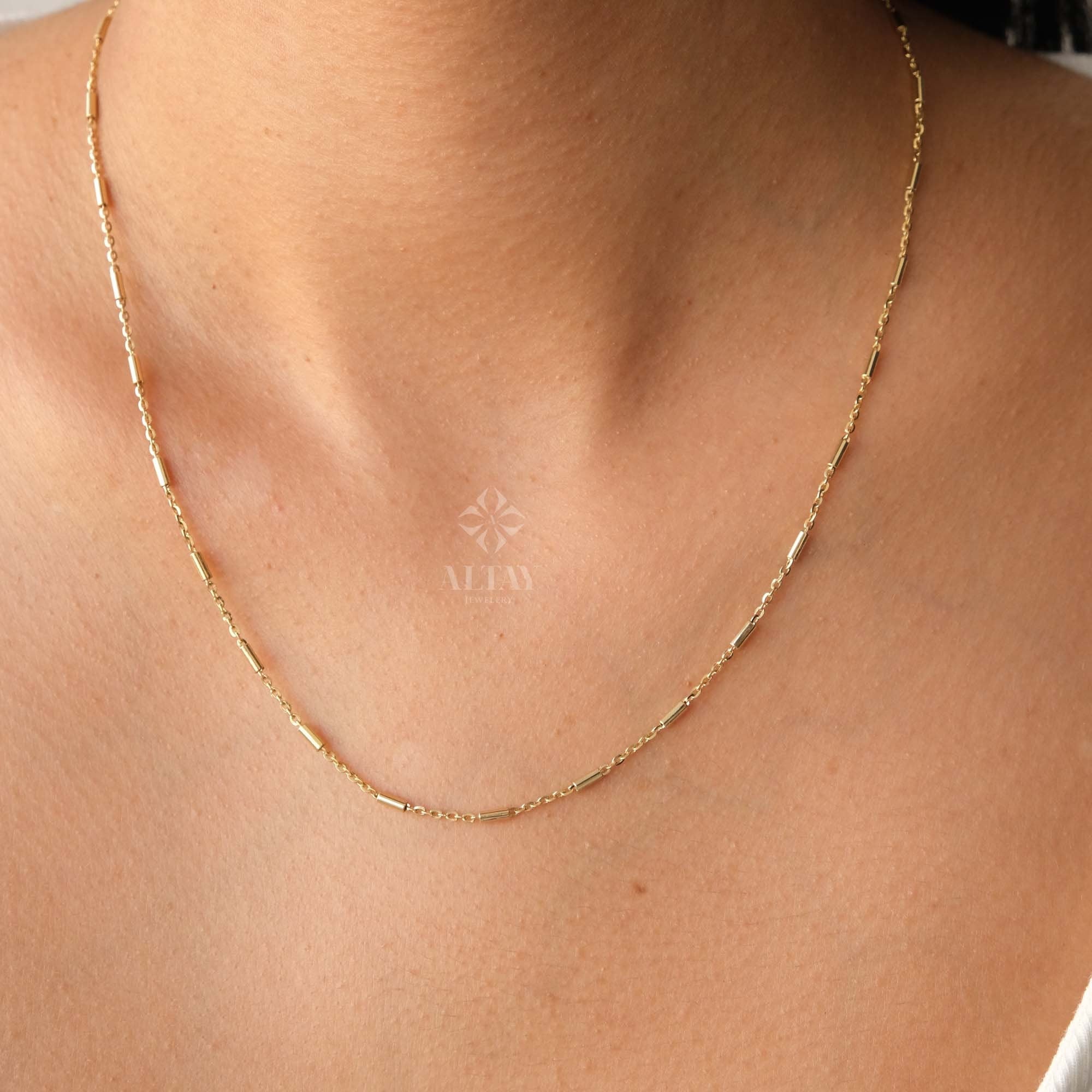 14K Gold Tube Chain Necklace, Tube Chain Necklace, Cylinder Long Tube Chain, Christening Choker , Chunky Chain Rolo, Light Tone Necklace