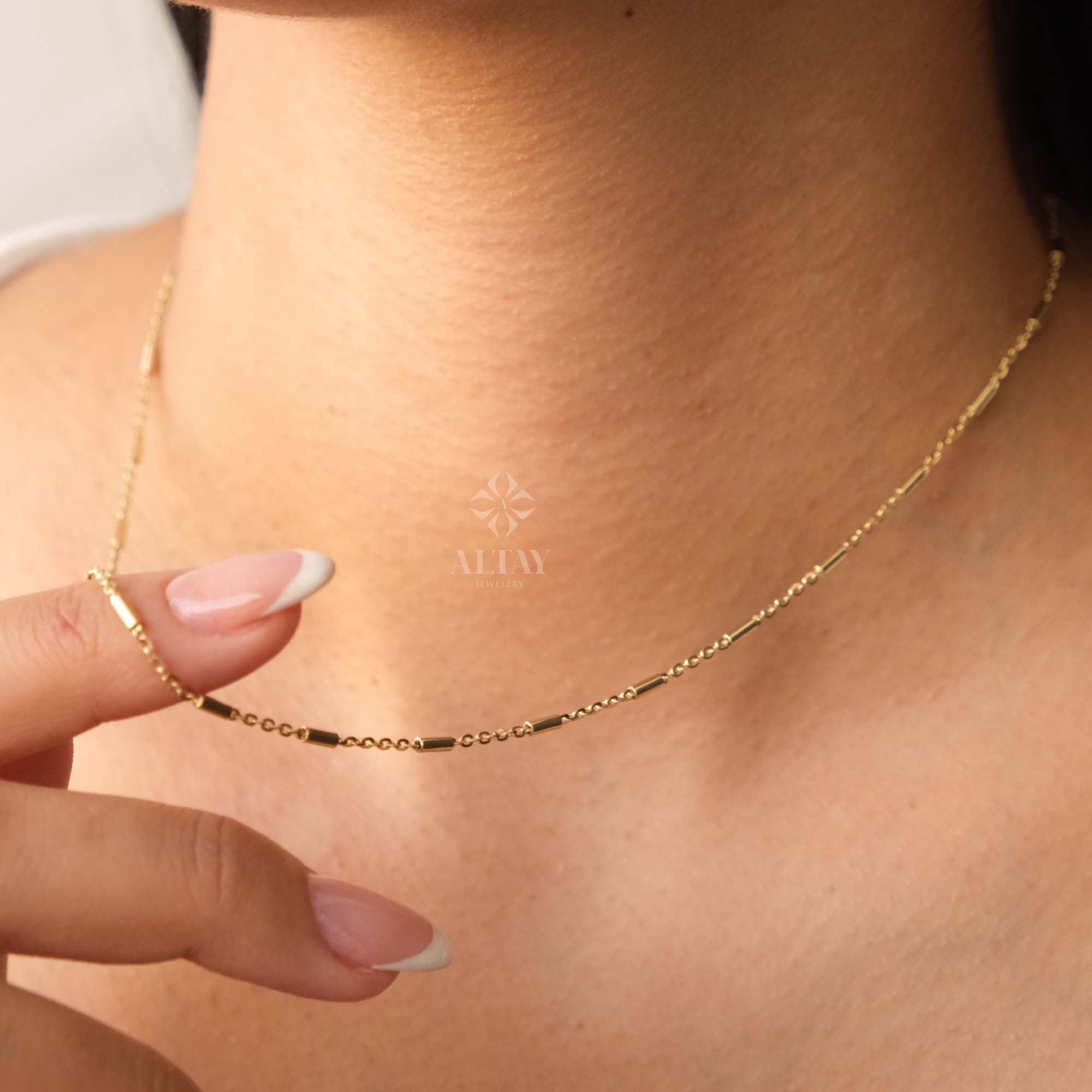 14K Gold Tube Chain Necklace, Tube Chain Necklace, Cylinder Long Tube Chain, Christening Choker , Chunky Chain Rolo, Light Tone Necklace