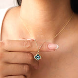 14K Gold Evil Eye Necklace, Clover Evil Eye Necklace