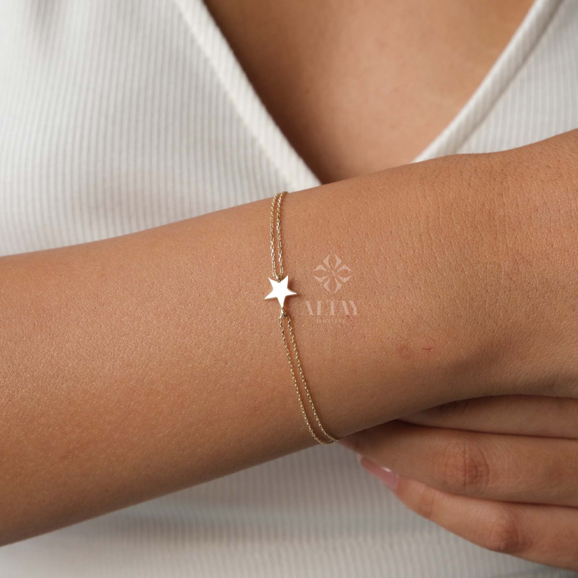 14K Gold Star Bracelet, Tiny Star Bracelet, Dainty Celestial Jewelry, Minimalist Star Charm Bracelet, Handmade Bracelet, Anniversary Gift