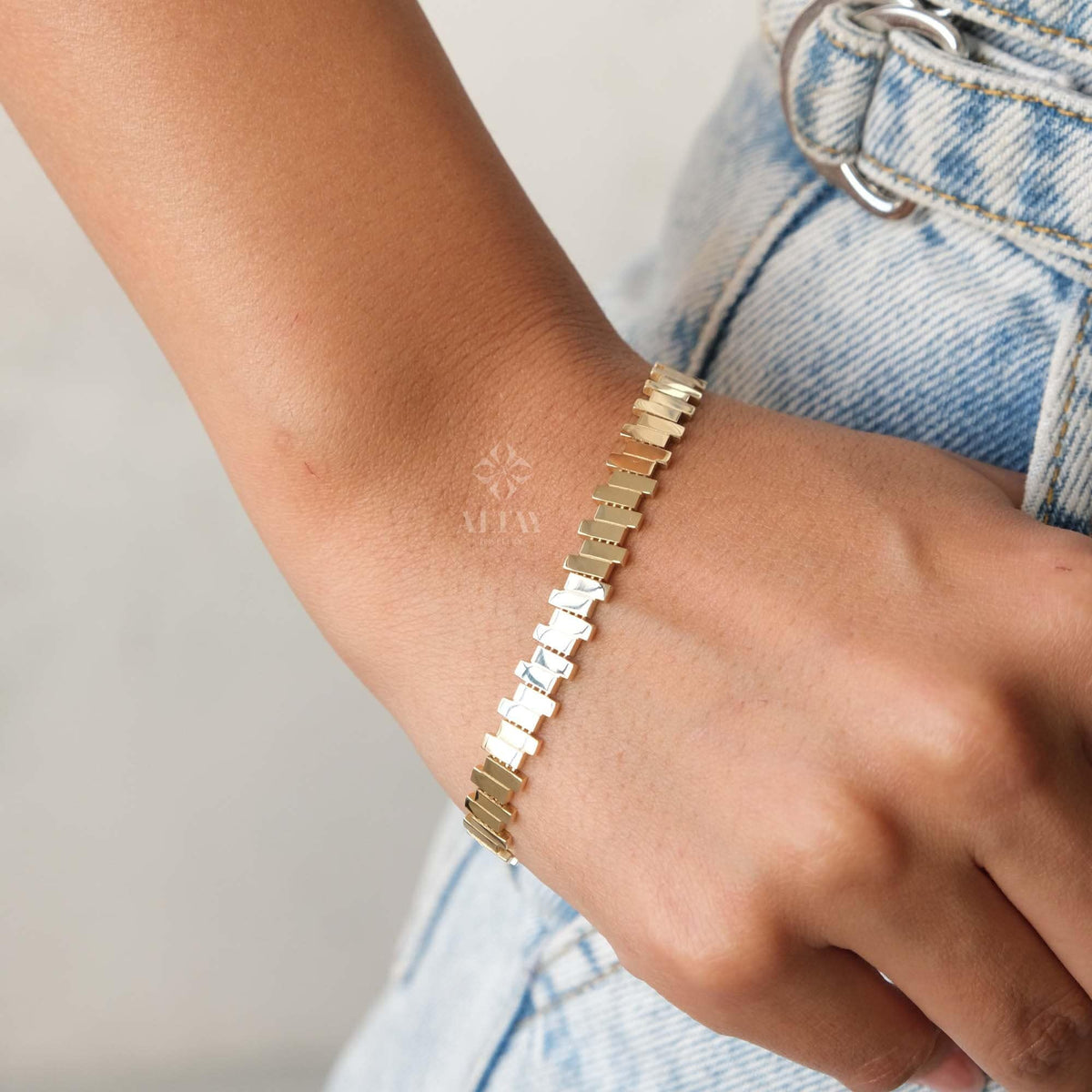 Bold Gold and Yellow Zigzag Bracelets Designer Cuff Bracelets: Ava Bea Zig Zag Flexi Cuff | Dana  main image 2