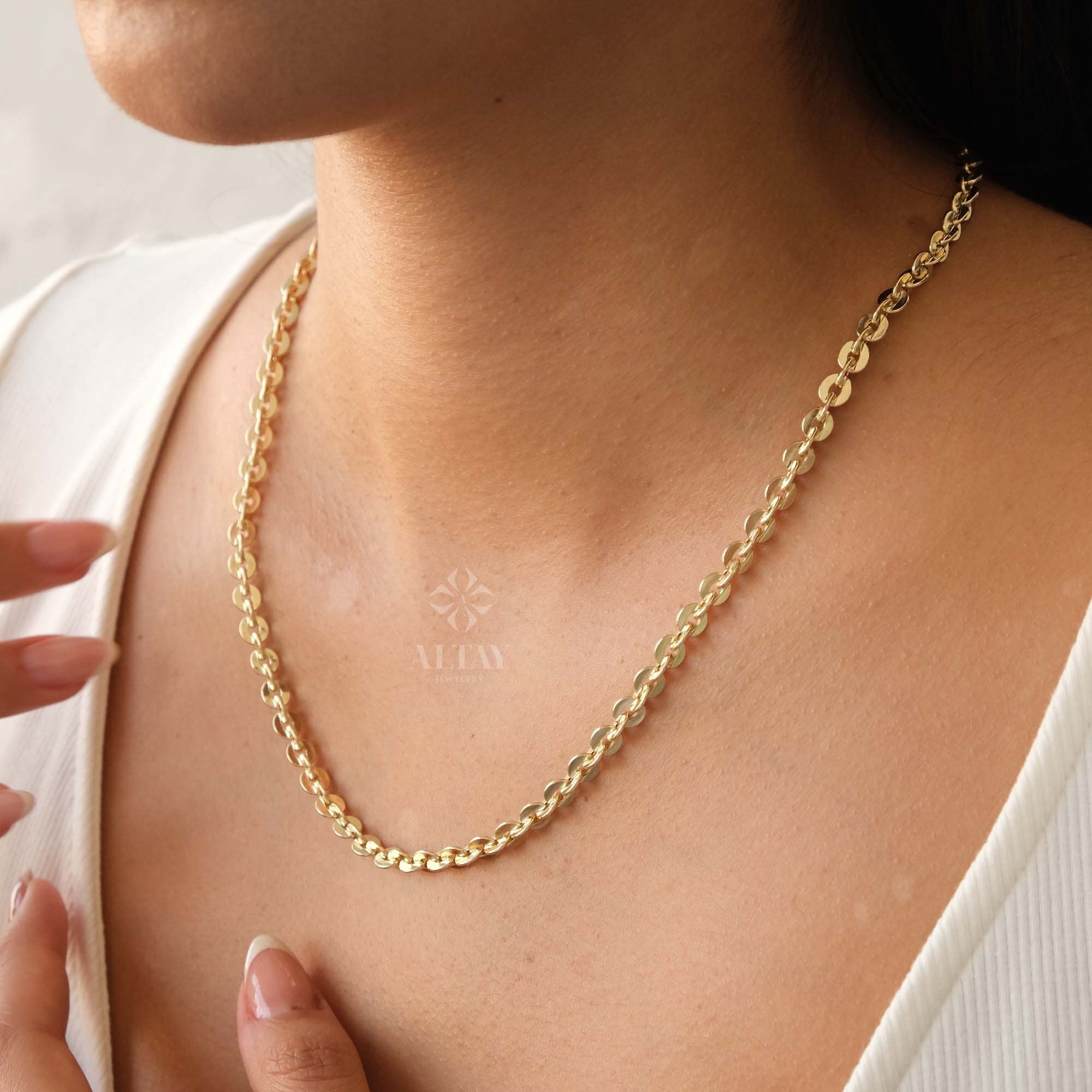 14K Gold Chain Necklace, Rolo Chain Choker, Oval Links Necklace, Chunky Chain Necklace, Cable Chain Necklace, Women Layering Necklace