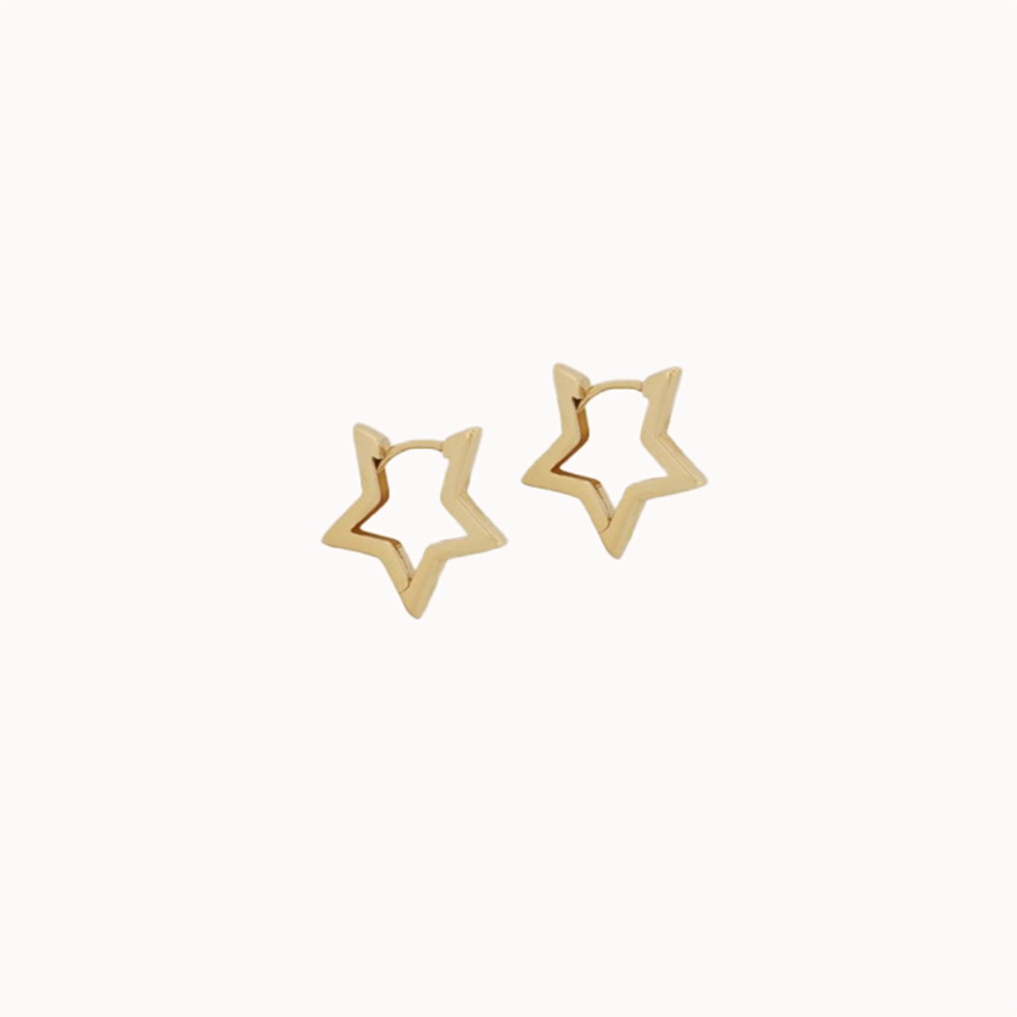 14K Gold Star Hoop Earrings, Open Star Huggie Earrings, Mini Starburst Earring, Stacking Gold Earrings, Minimalist Modern Hoop Gold Earrings