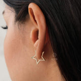 14K Gold Star Hoop Earrings, Open Star Huggie Earrings