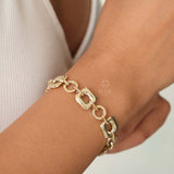 14K Gold Large Link Bracelet, Thick Square Chain Bracelet